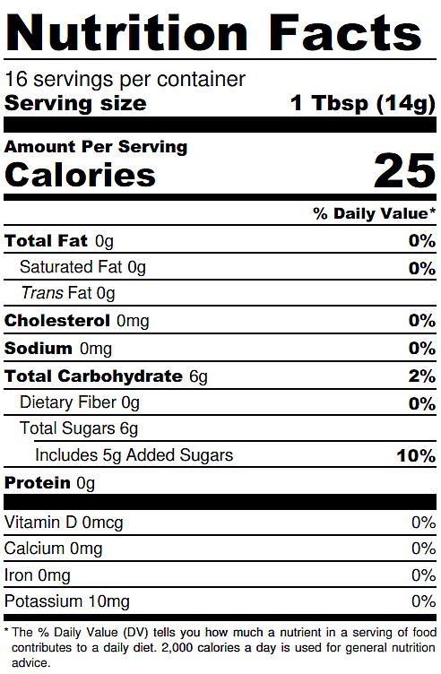 Apple Jam Nutrition Label