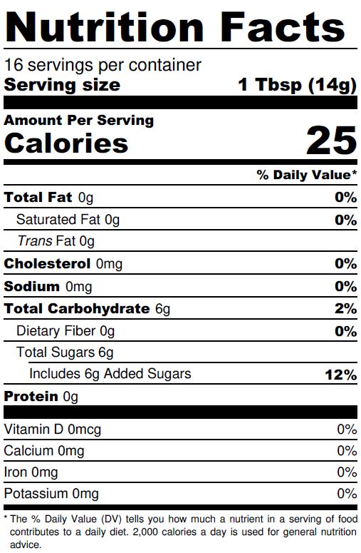 LunaGrown Cranberry Jam Nutrition Label