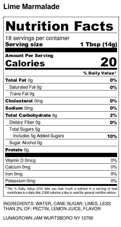 Lime marmalade Nutrition