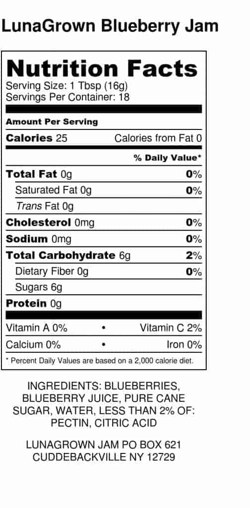 LunaGrown Blueberry Jam - Nutrition Label (1)