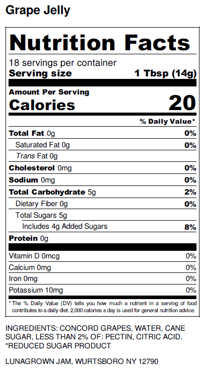 NY Grape Jelly nutrition