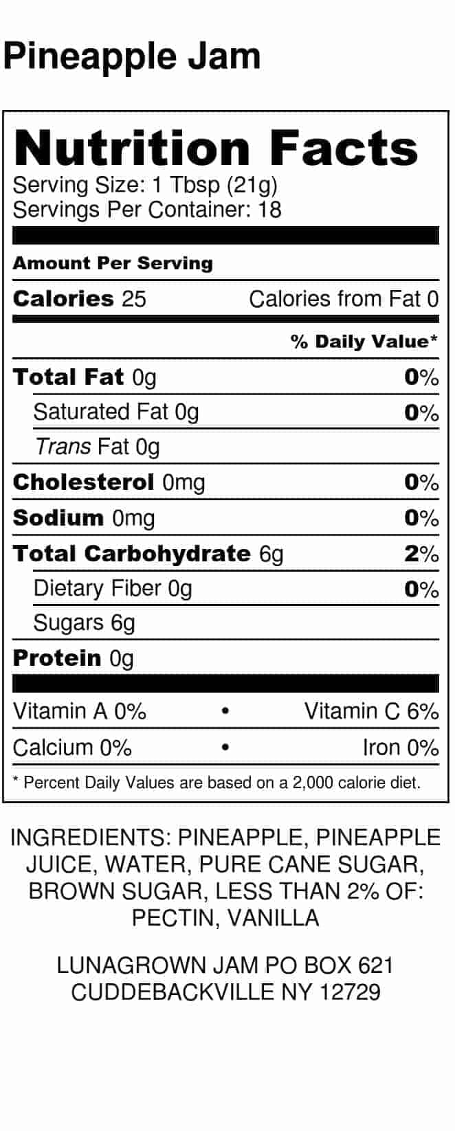 LunaGrown Nutritional Information ~ LunaGrown Distinguished Jam