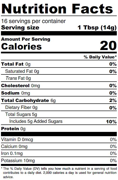 razzelberry jam nutrition label