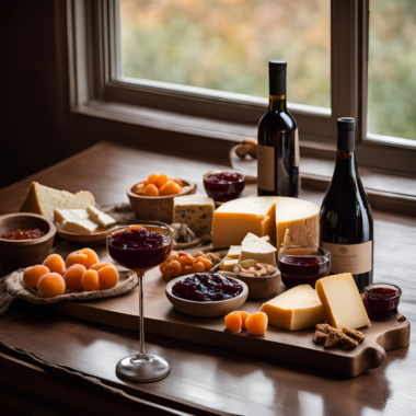 apricot jam, cheeses and wine charcuterie board
