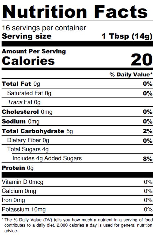 lunagrown blood orange marmalade nutrition panel