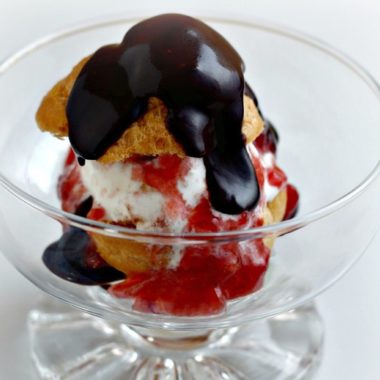 blood orange profiteroles with chocolate and ice cream