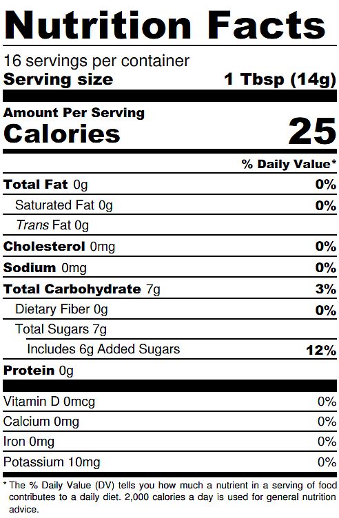 Candy Apple Jelly Nutrition Label