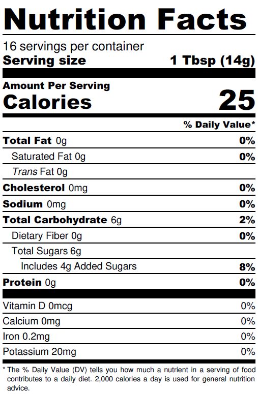 carrot cake jam nutrition label
