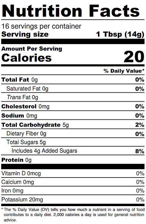 Chipotle Jelly Nutrition Label