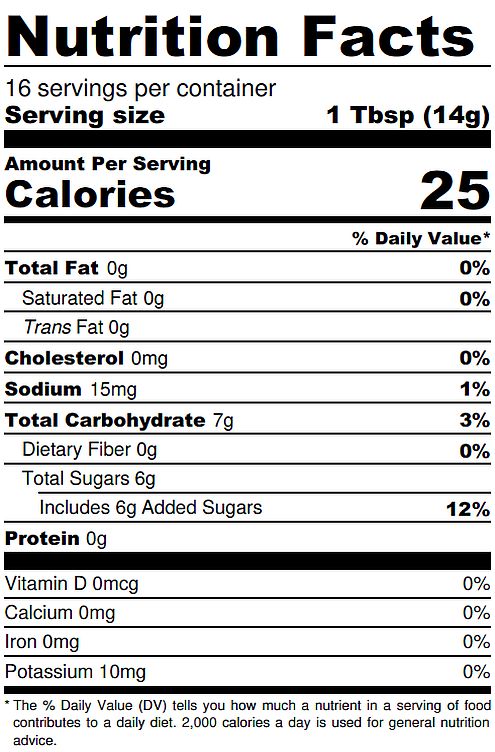 Onion Jam Nutrition Label