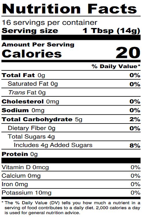 Pear Jam Nutrition Label