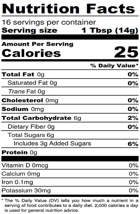 raisin jam nutrition label