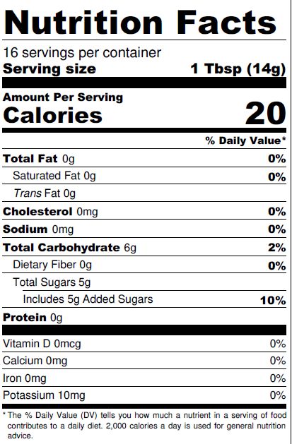 lunagrown red raspberry jam nutrition label