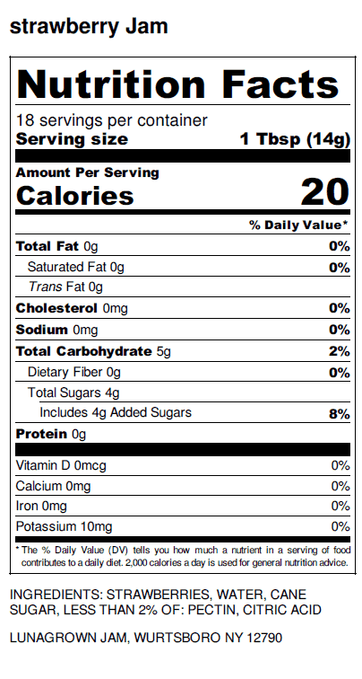 strawberry jam nutrition LunaGrown