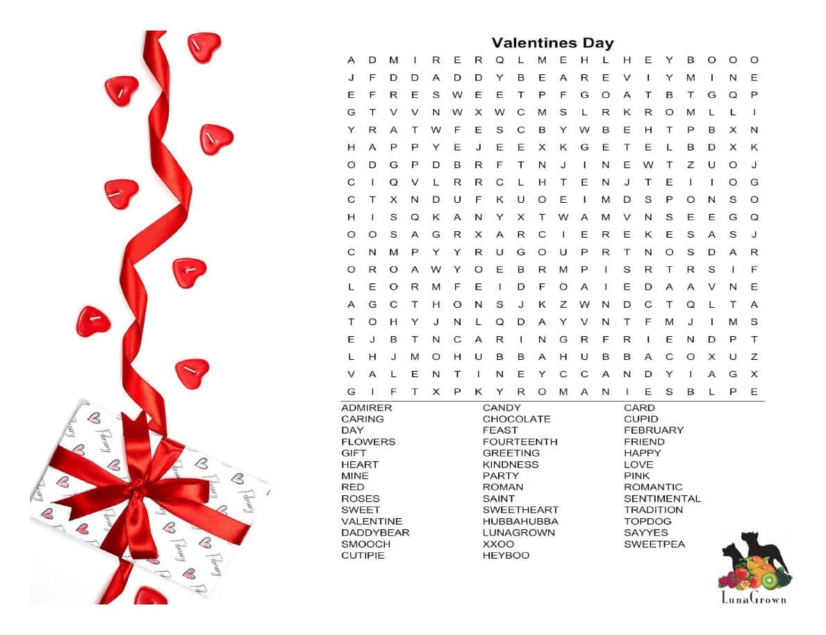 valentines word search