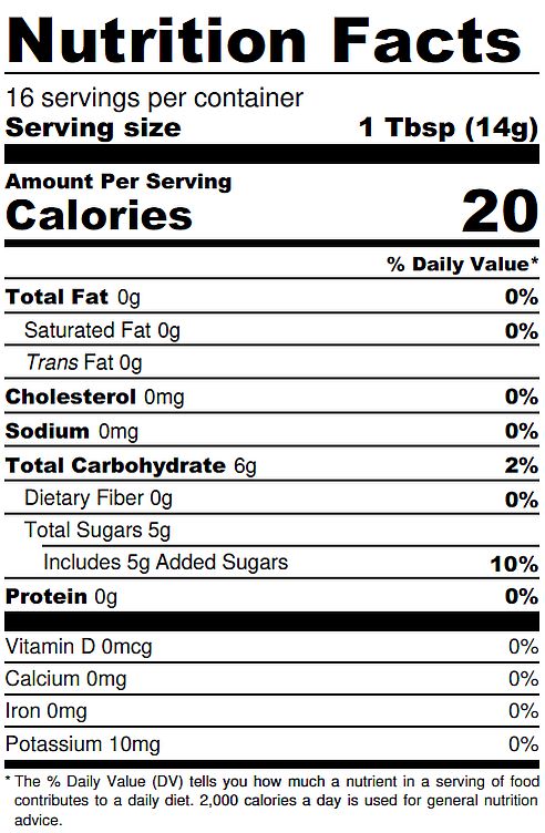 winter new tab Winter Cranberry Jam Nutrition Label