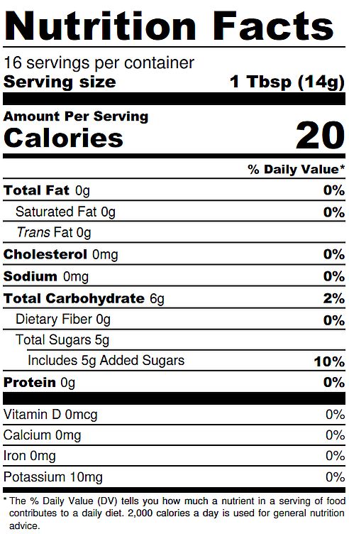 Winter Cranberry Jam Nutrition Label